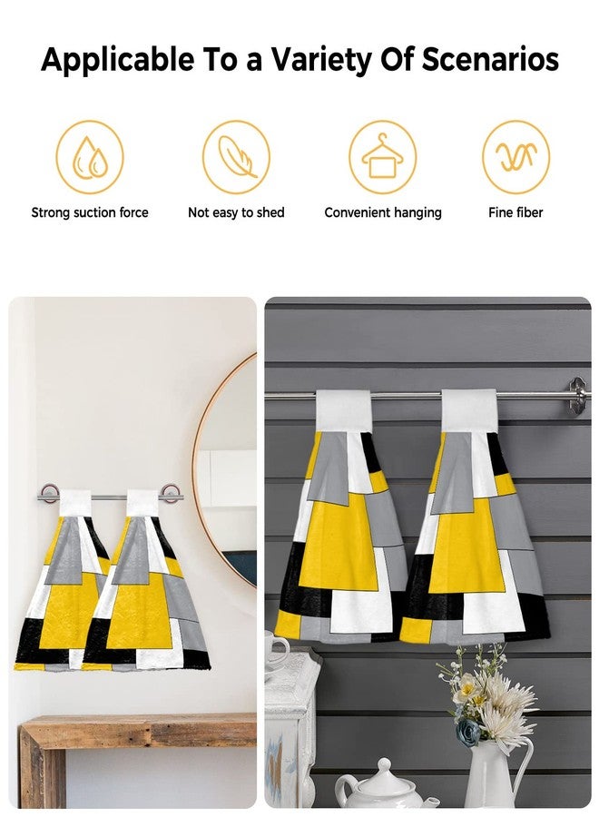 Jolunifun Yellow and Black Modern Color Block Kitchen Hand Towels with Hanging Loops,Geometric Gray White Patckwork Plaid Super Soft Thick Fingertip Dry Microfiber Tie Dish Towel Cleaning Washcloth Set of 2 - Image 5
